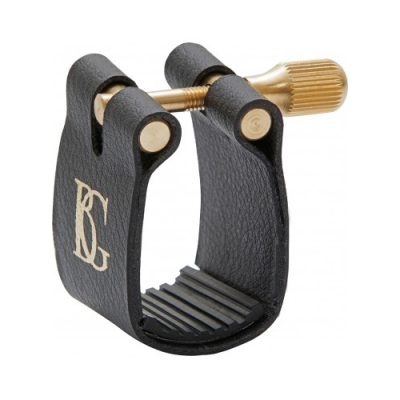 Suporte para ligadura de saxofone preto com parafuso dourado e logotipo BG