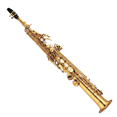 Saxofone soprano dourado com teclas brancas