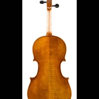 Parte traseira de um violino em madeira castanha