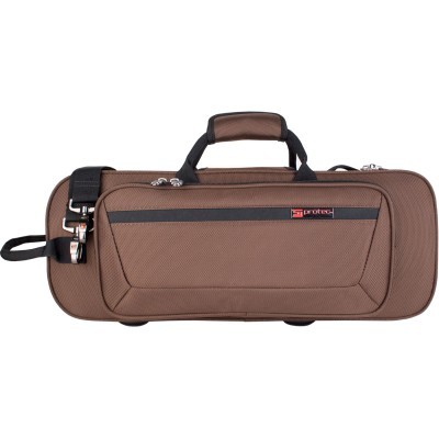 Estojo castanho para instrumento com alça e bolso exterior pretos