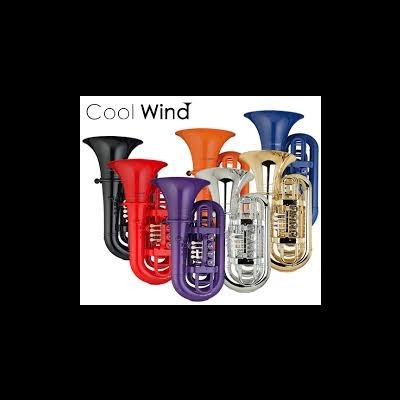 Oito tubas coloridas em fundo branco com texto 'Cool Wind'
