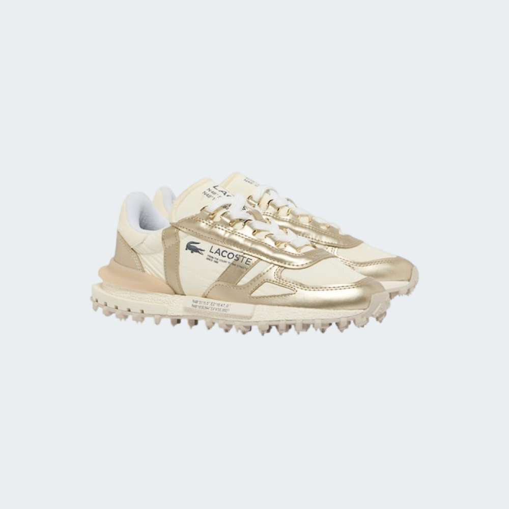 Sapatilha Lacoste Elite Active Sapatilhas Lacoste brancas e douradas com sola texturada