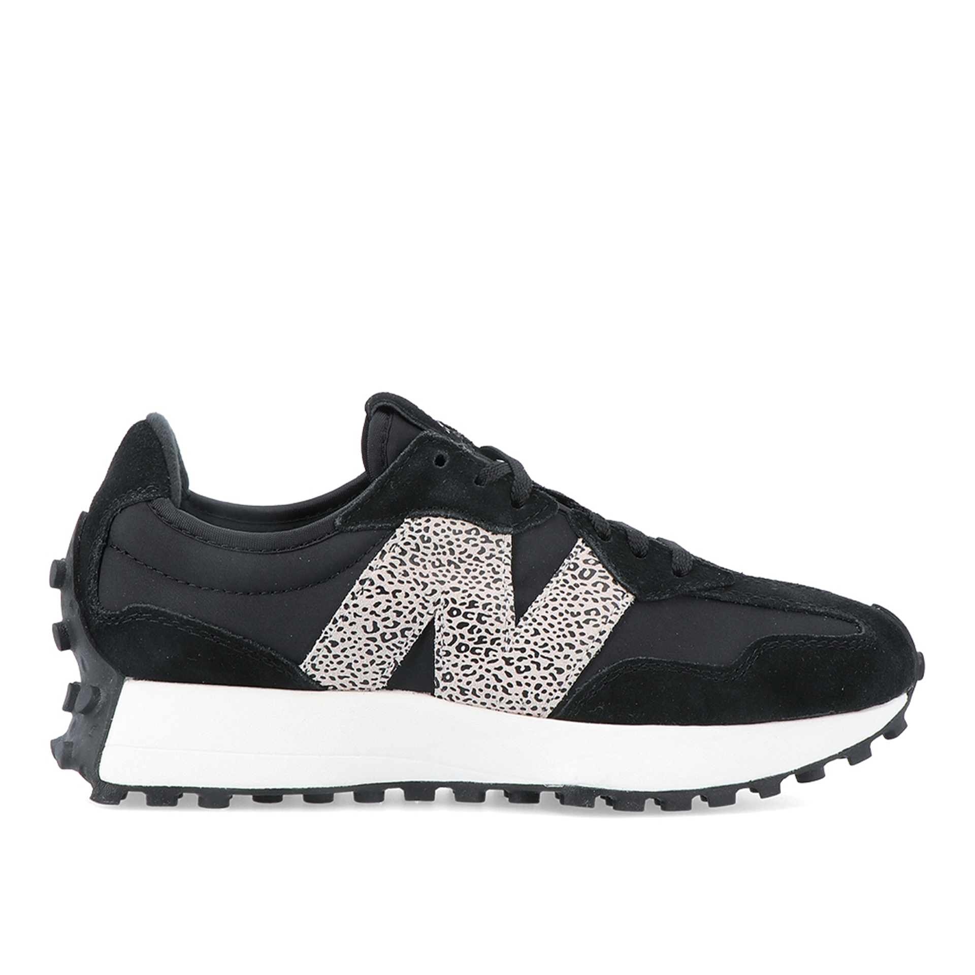 New Balance Sapatilha WS327 PH Ténis desportivos preto com padrão animal em branco nas laterais e sola branca