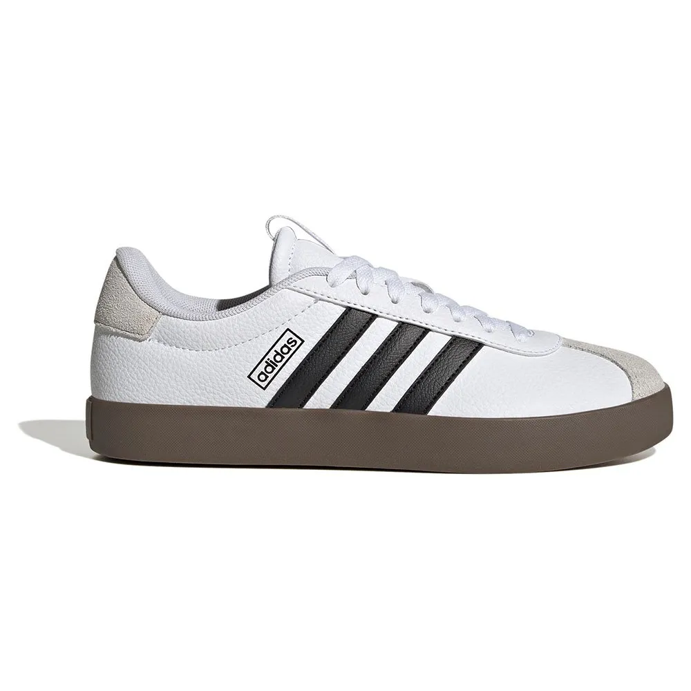 Sapatilhas Adidas VL Court 3.0 Brancas e Pretas Sapatilha branca adidas com riscas pretas e sola castanha