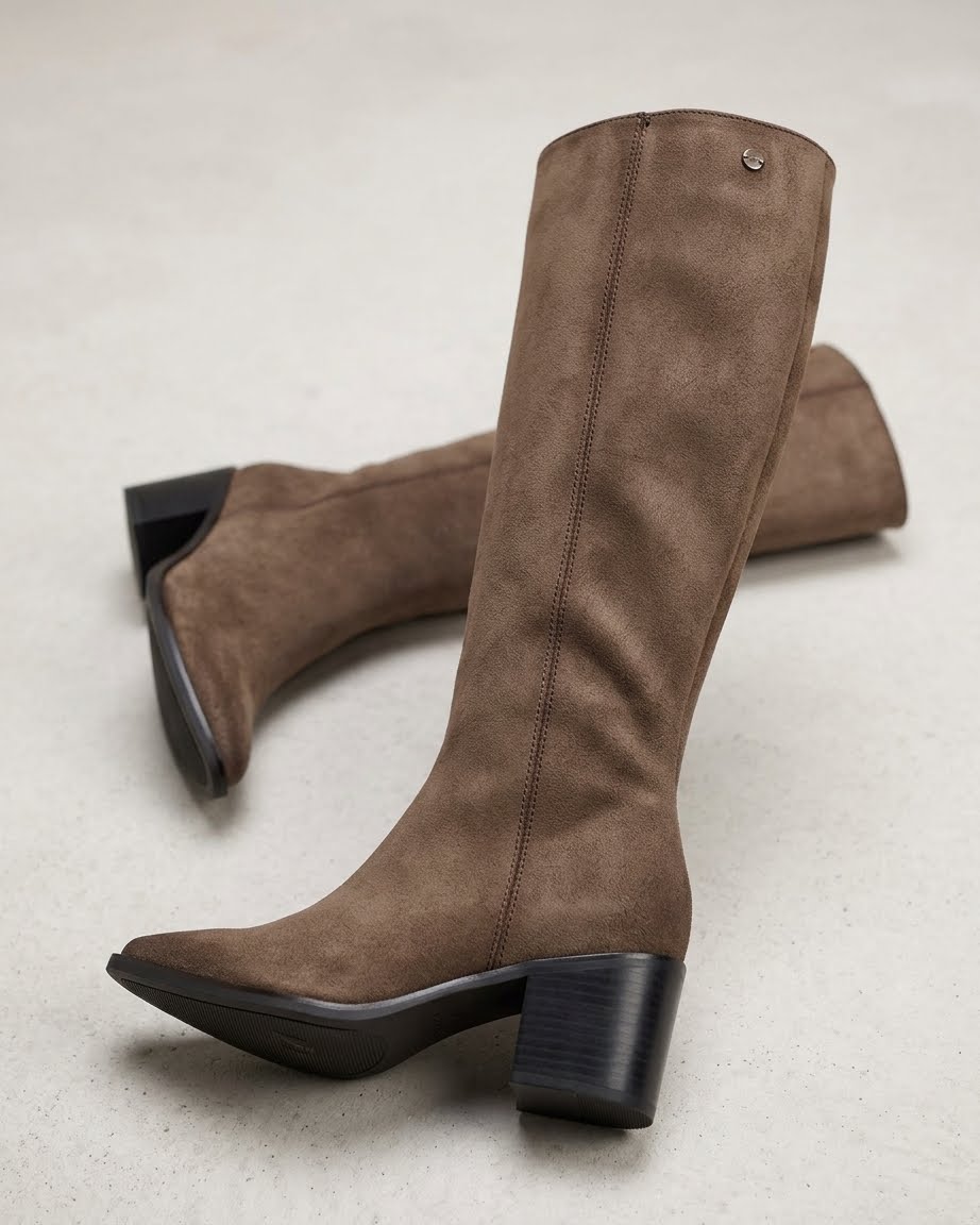 BOTA SENHORA XTI DE CANO ALTO Botas castanhas de cano alto com salto largo preto