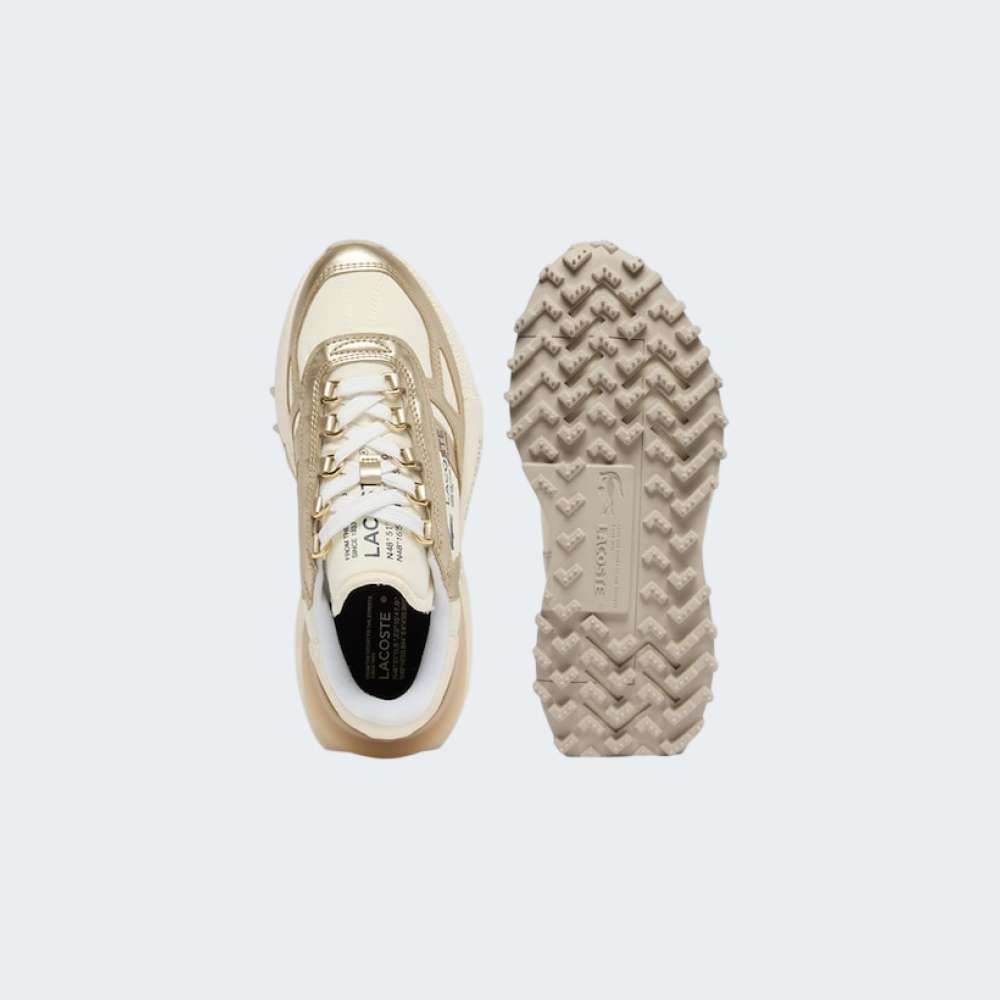 Sapatilha Lacoste Elite Active Ténis desportivos Lacoste bege e branco com sola antiderrapante e atacadores brancos