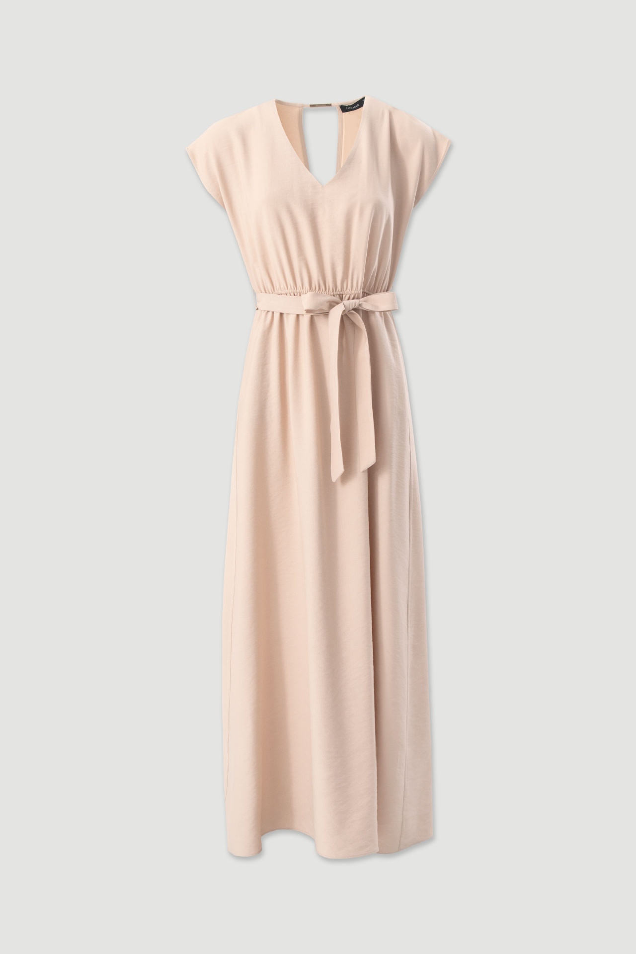 Vestido comprido com cinto Ferrache Vestido comprido rosa claro com cinturon e decote em V