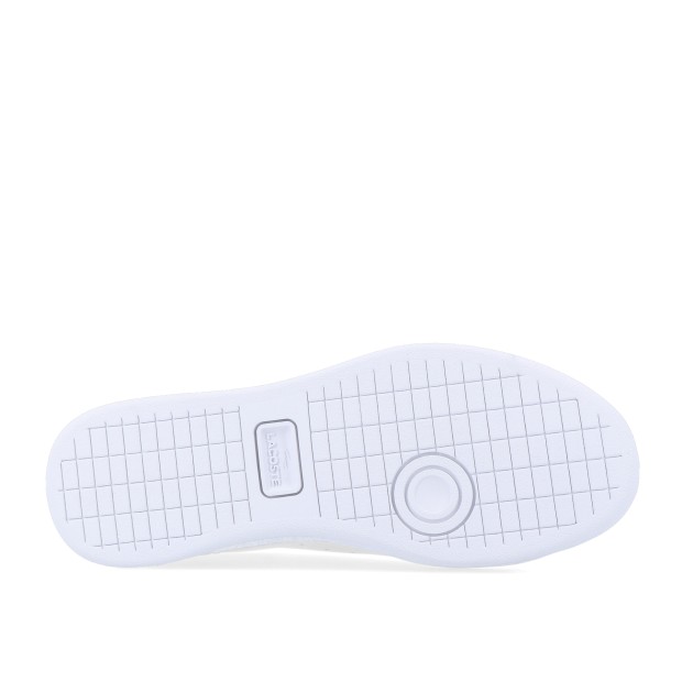 Sapatilha Lacoste Carnaby Set jr Sola de sapato branca com padrão quadriculado e marca LACOSTE