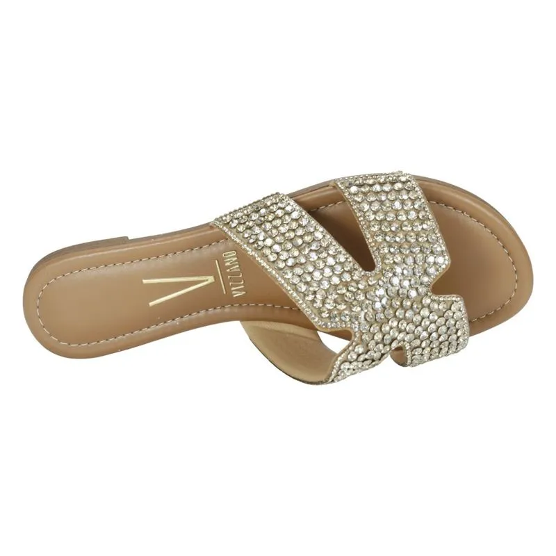 Chinelo Vizzano com Aplicações de strass Sandália feminina castanha com strass e texto VIZZANO na palmilha