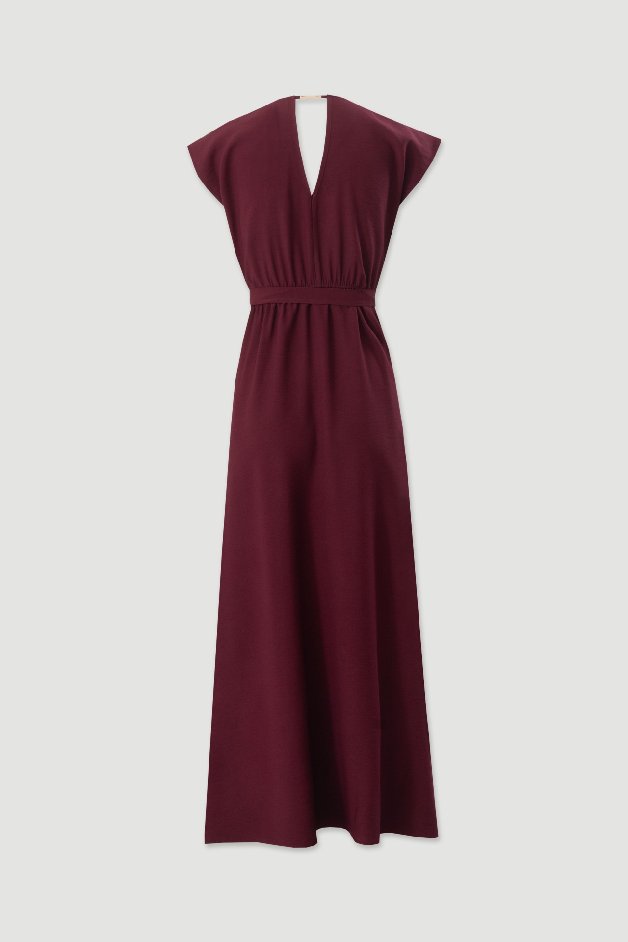Vestido comprido com cinto Ferrache Vestido comprido bordeaux com decote em V e cintura ajustada