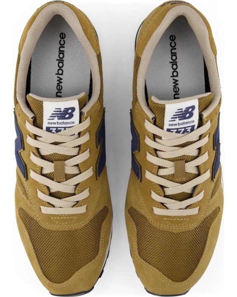 NEW BALANCE SAPATILHA DE HOMEM ML373 4VJ Par de ténis New Balance castanho, bege e azul vistos de cima