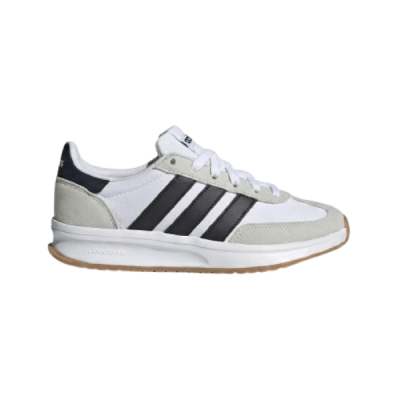 Ténis Adidas branco com riscas pretas e detalhes cinza
