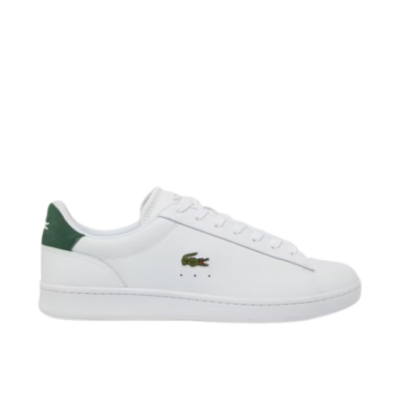 Sapatilha desportiva branca com detalhes verdes e logo Lacoste