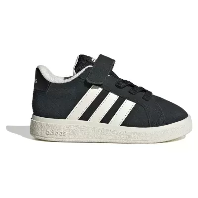 Tênis Adidas infantil preto com riscas brancas e tira de velcro