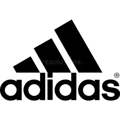 Logótipo Adidas preto com três barras diagonais e texto adidas