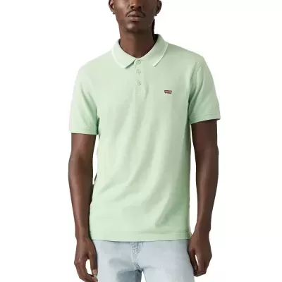 Polo verde claro com gola branca e logótipo Levis vermelho