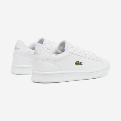 Sapatilhas brancas de pele com logo verde de crocodilo
