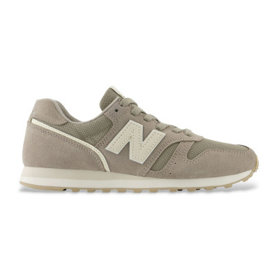 Ténis New Balance em tons de bege e castanho claro com sola branca
