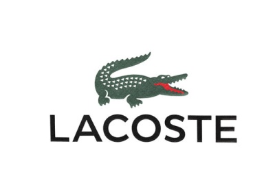 Logótipo Lacoste com crocodilo verde e texto preto num fundo branco