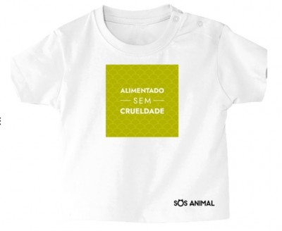 Camiseta branca para bebé com texto em verde e branco
