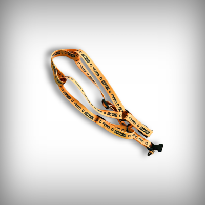 Correia amarela para câmeras com texto ORIGINAL e ícones pretos.