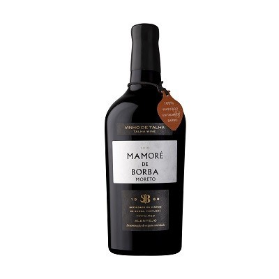 Garrafa de vinho tinto Mamoré de Borba Moreto com rótulo branco e etiqueta preta