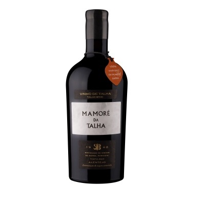 Garrafa de vinho Mamoré da Talha em vidro preto com rótulo branco e nero
