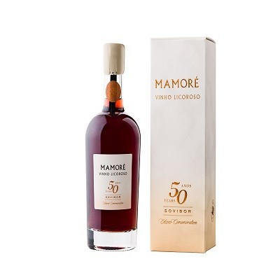 Garrafa de vinho licoroso Mamoré com caixa branca