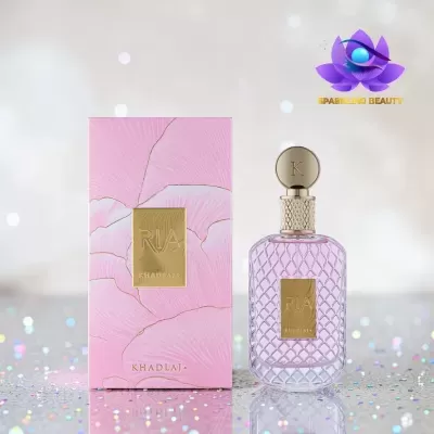 Frasco de perfume rosa com caixa decorativa rosa