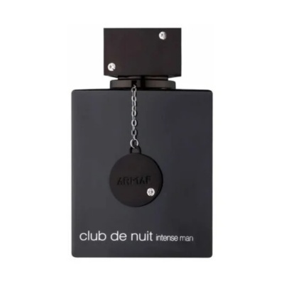 Frasco preto fosco de perfume 'club de nuit intense man' com pendente circular