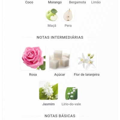 Imagens de frutas, flores e outros elementos organizados em categorias de notas
