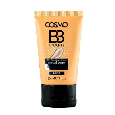 Frasco de creme cosmético COSMO BB cream bege com tampa preta
