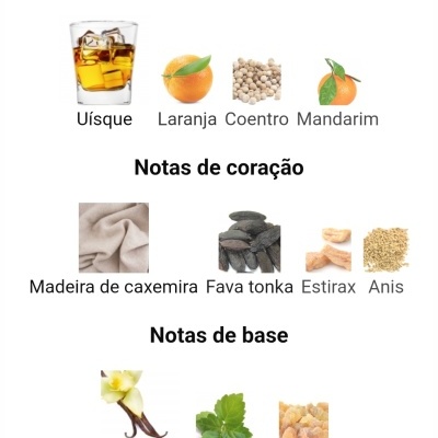 Notas aromáticas: topo, coração e base com diferentes ingredientes naturais
