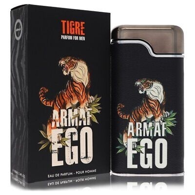 Perfume Armaf Ego Tigre com embalagem preta e imagem de tigre