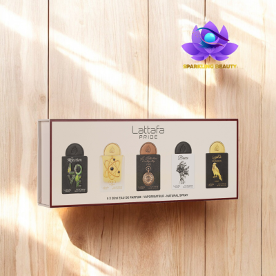 Pack de cinco frascos Lattafa Pride Eau de Parfum variados em caixa branca