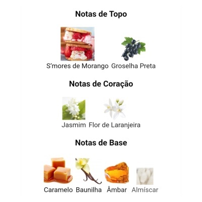 Notas de Topo, Coração e Base com imagens e nomes de fragrâncias