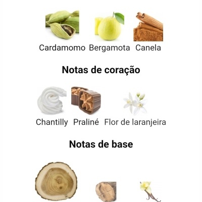 Lista de notas olfativas de perfume com imagens e texto em português