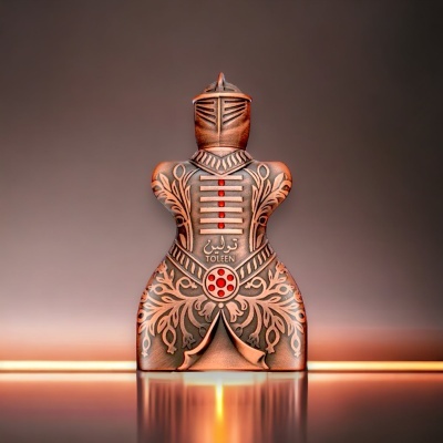 Frasco decorativo de vidro para perfume com design medieval e detalhes vermelhos