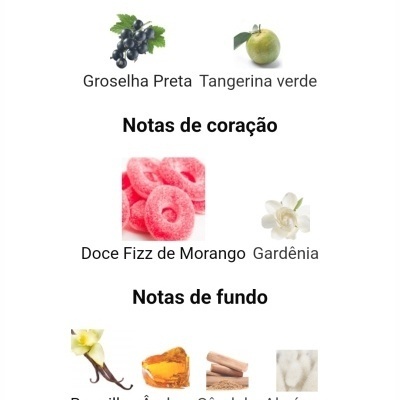 Frutas e flores com descrições em português para notas de aroma.