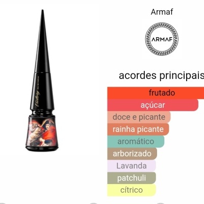 delineador líquido preto com tampa longa e gráfico de acordes principais da Armaf
