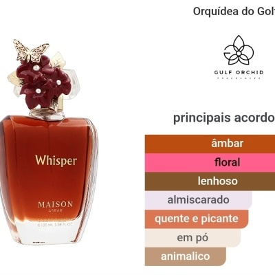 Frasco de perfume âmbar com tampa decorada e texto em português