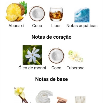 Notas de fragrância em categorias topo, coração e base