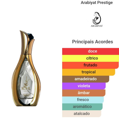 Frasco de perfume KOHL Luminous Arabiyat Prestige com detalhes dourados