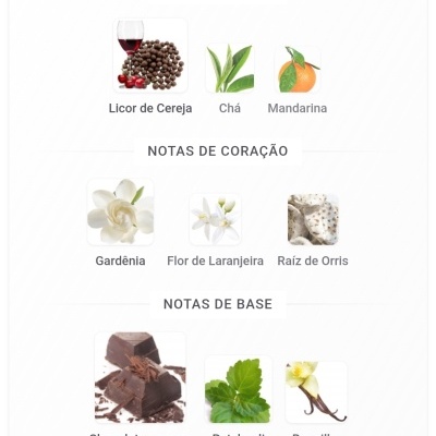 Notas olfativas de perfume com imagens de ingredientes naturais