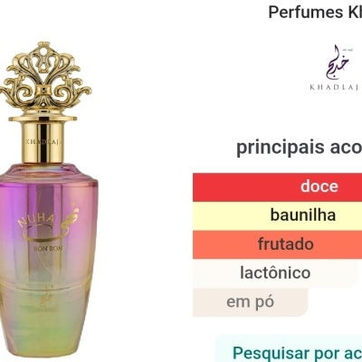 Frasco de perfume Nuha Bon Bon Khadlaj com tampa dourada decorativa e vidro iridescente