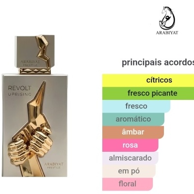 Frasco de perfume dourado ARABIYAT PRESTIGE REVOLT UPRISING com relevo de mãos douradas
