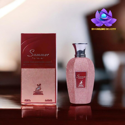 Perfume Summer Forever Maison Alhambra com caixa e frasco rosa brilhante
