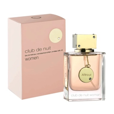 Frasco de perfume Club de Nuit Woman ARMAF e caixa rosa