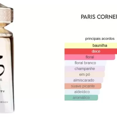 Frasco de perfume Khaïr Felicity com lista de notas olfativas ao lado