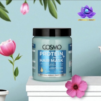 Máscara capilar COSMO Protein Argan Oil com flores cor-de-rosa